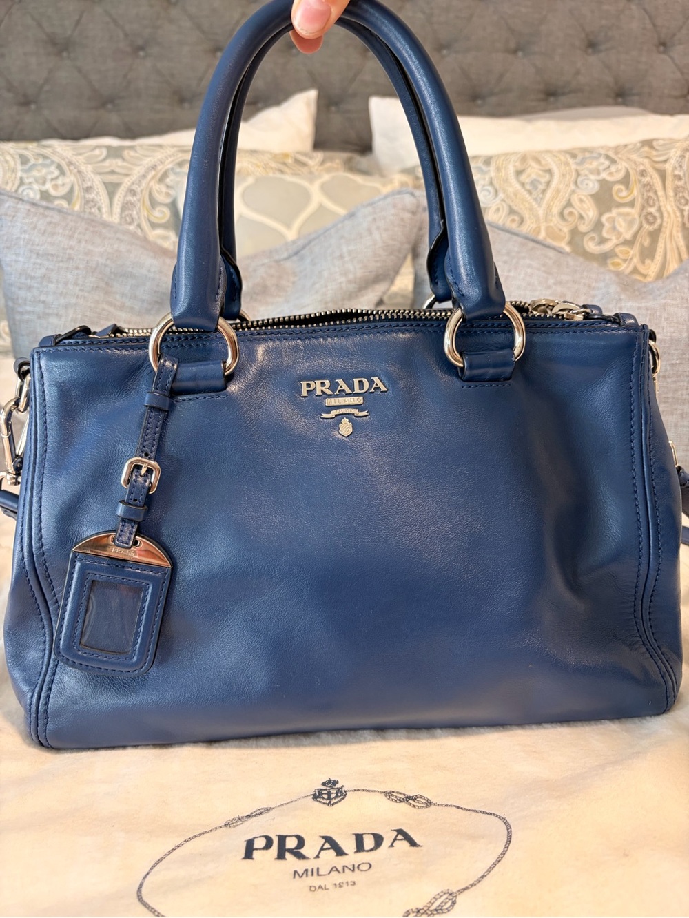 Prada Blue Leather Satchel with Top Handles